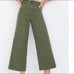 Madewell High Rise Wide Legs Crop Stretch Chino Pants Olive